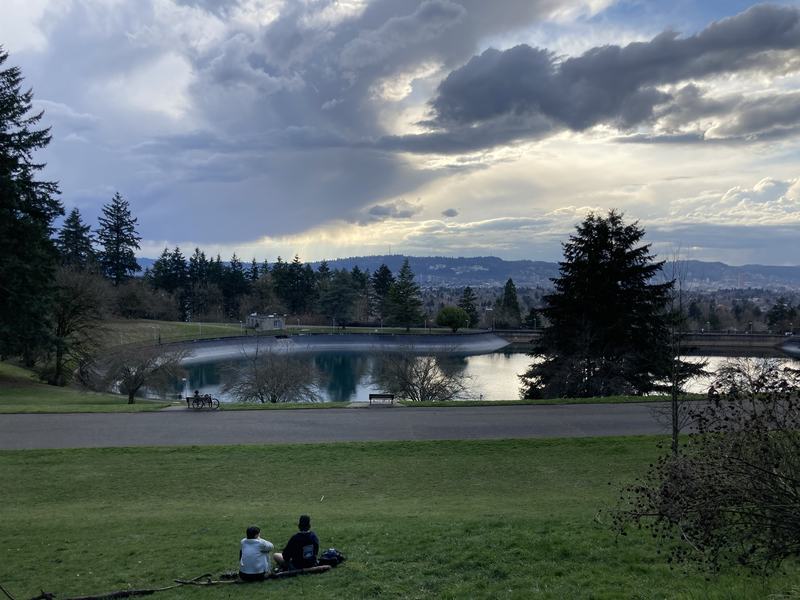 View of city from reservoir at Mt. Tabor Park
